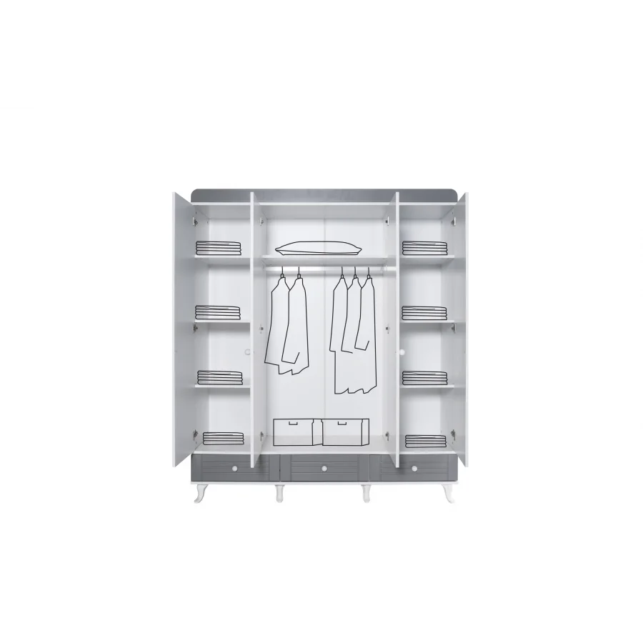 2KA Cover Grey 4 Kapılı Karyolalı Çocuk Odası Takımı