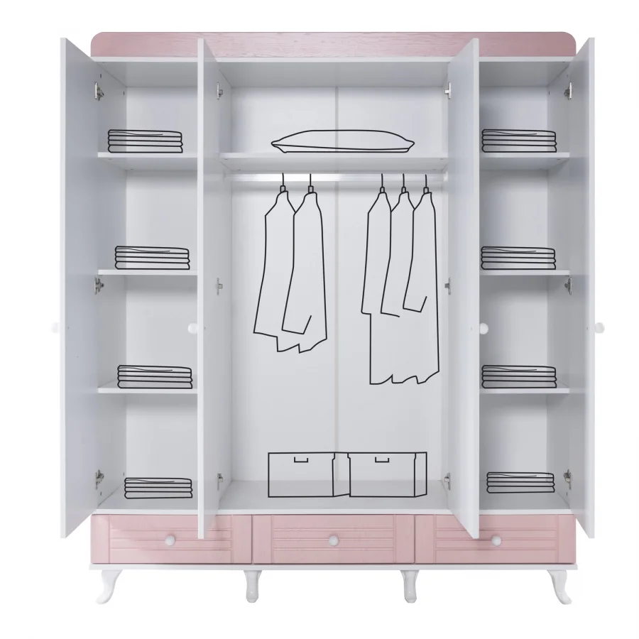 2KA Cover Pink 4 Kapılı Dolap