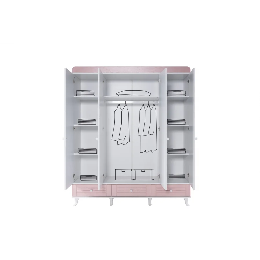 2KA Cover Pink 4 Kapılı Karyolalı Çocuk Odası Takım