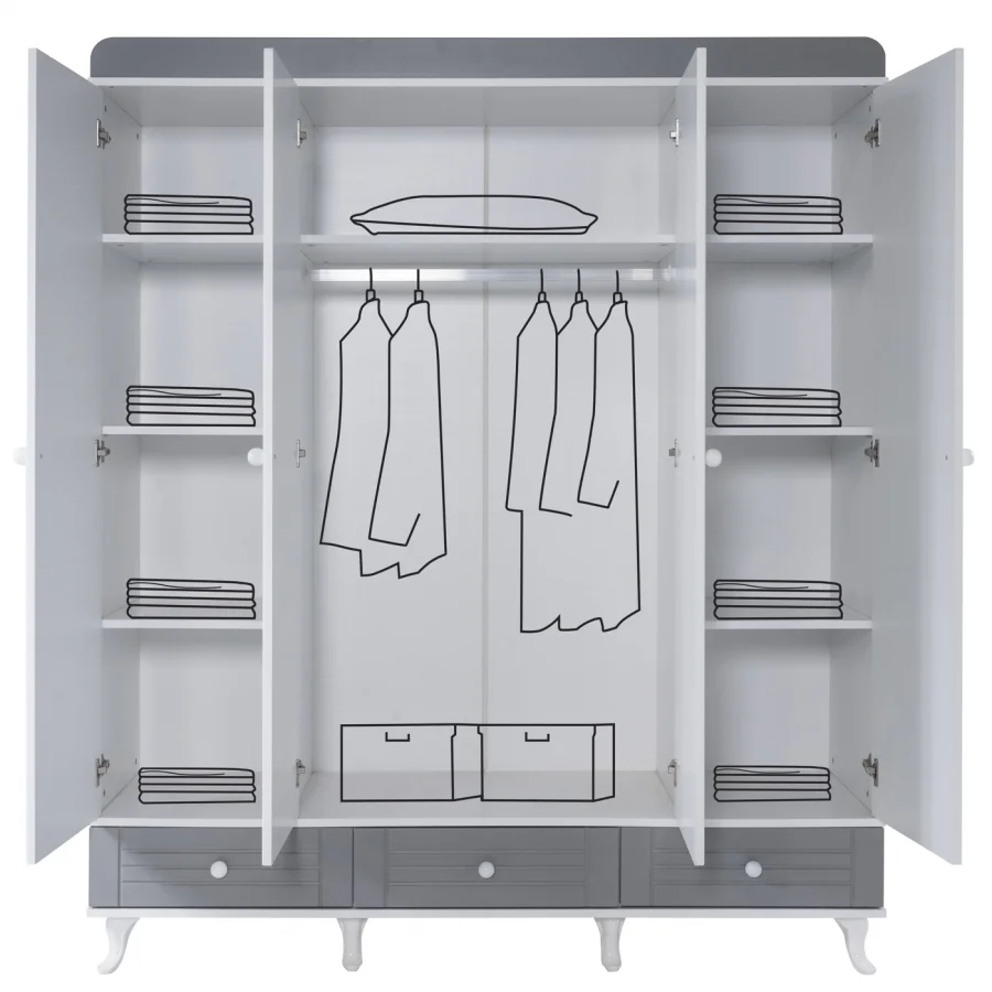 2KA Joy Gray 4 Kapılı Dolap