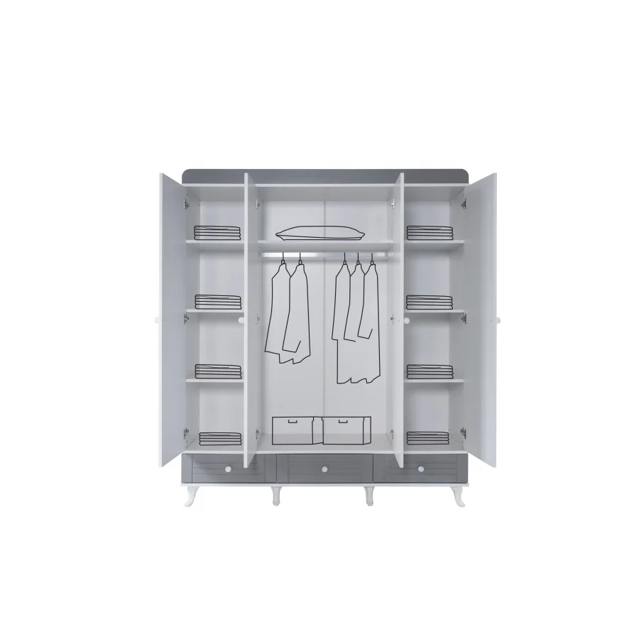 2KA Joy Gray 4 Kapılı Karyolalı Çocuk Odası Takımı