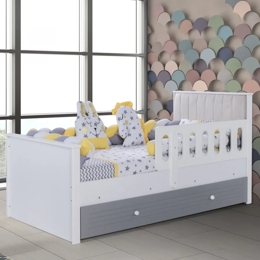 2KA Joy Gray Yavru Yataklı Kapitoneli Karyola