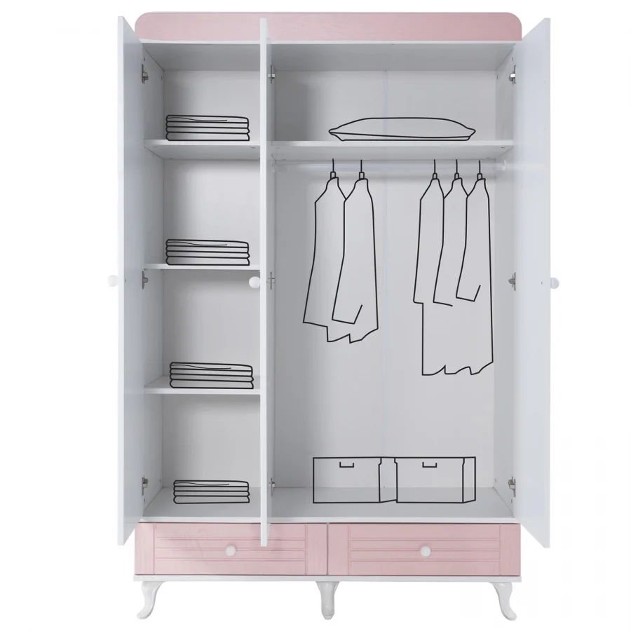 2KA Joy Pink 3 Kapılı Dolap