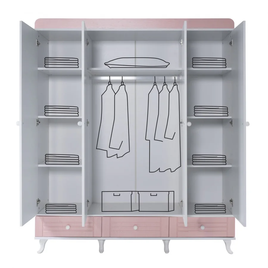 2KA Joy Pink 4 Kapılı Dolap
