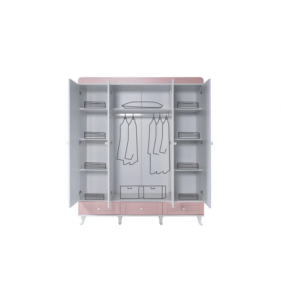 2KA Joy Pink 4 Kapılı Karyolalı Çocuk Odası Takımı