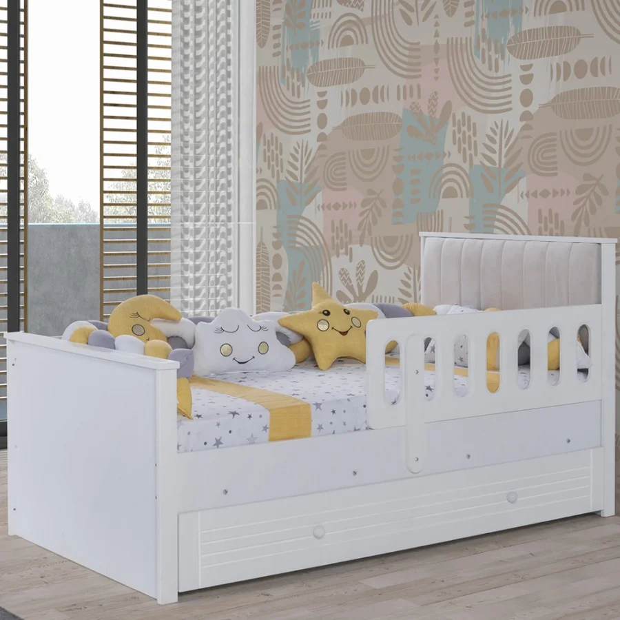 2KA Joy White Yavru Yataklı Kapitoneli Karyola