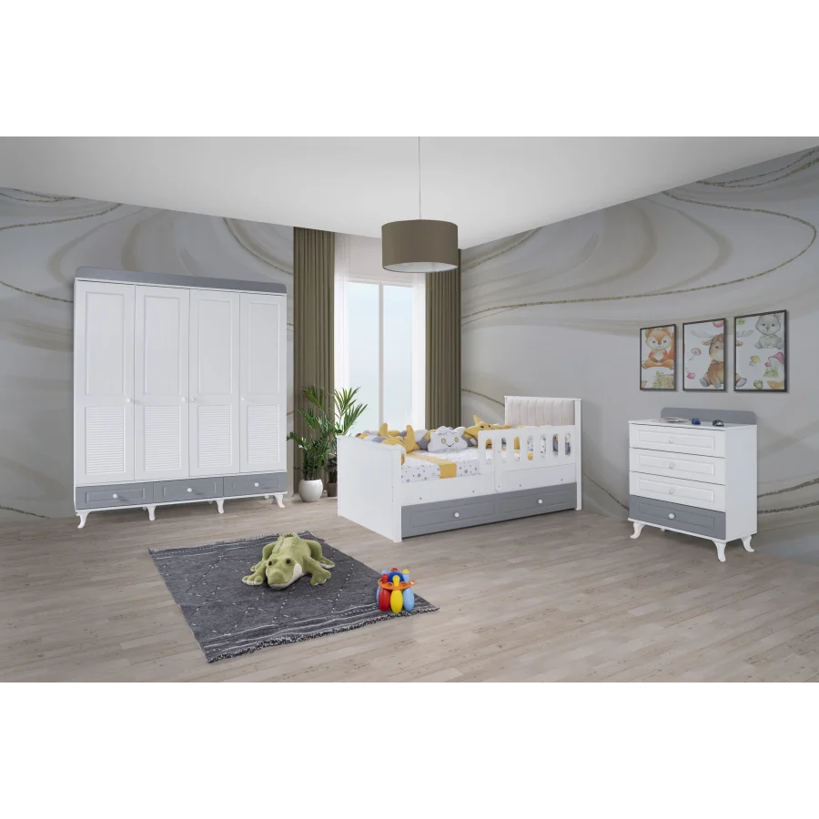 2KA New Luna Grey 4 Kapılı Karyolalı Çocuk Odası Takımı