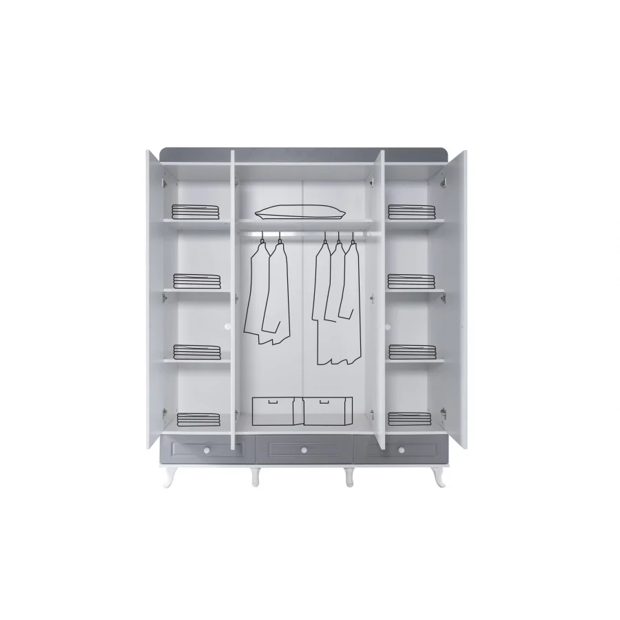 2KA New Luna Grey 4 Kapılı Karyolalı Çocuk Odası Takımı