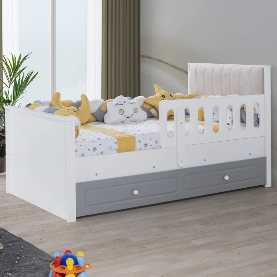 2KA New Luna Grey Yavru Yataklı Kapitoneli Karyola