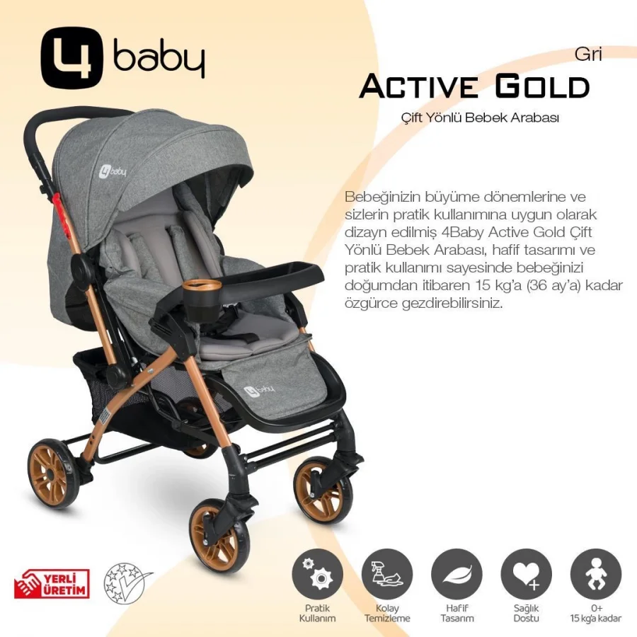 4 Baby AB-310 Active Gold Çift Yönlü Bebek Arabası - Gri