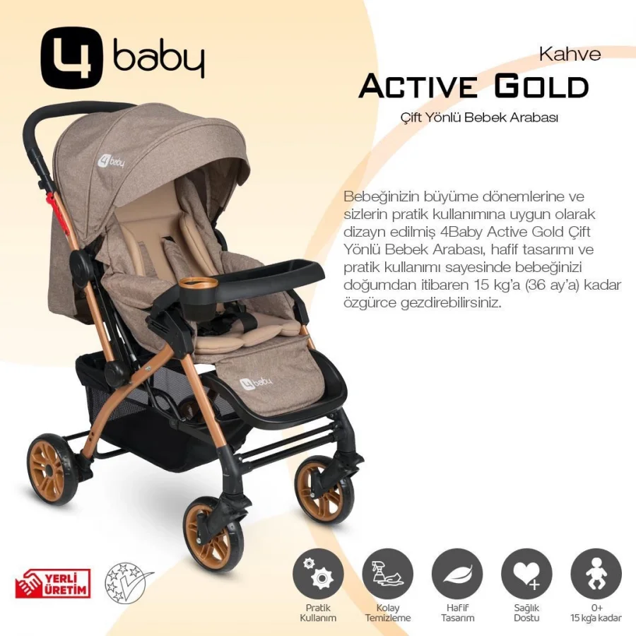 4 Baby AB-310 Active Gold Çift Yönlü Bebek Arabası - Kahve