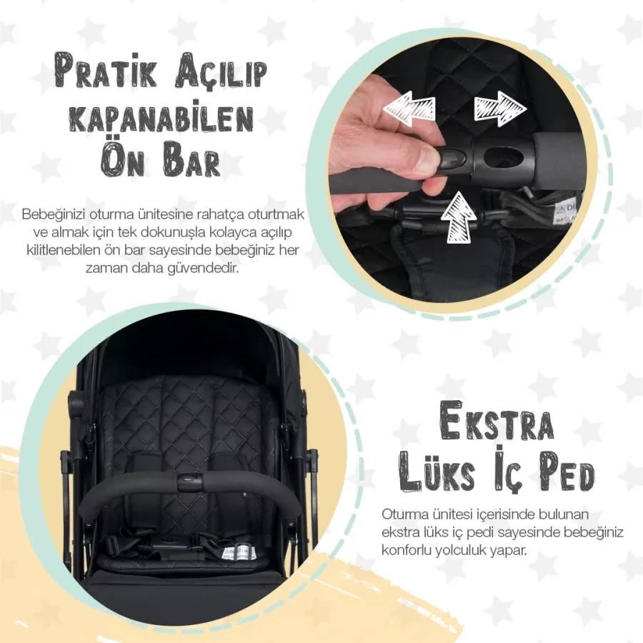 4 Baby AB-383 Drone Sky Siyah Kabin Tipi Bebek Arabası