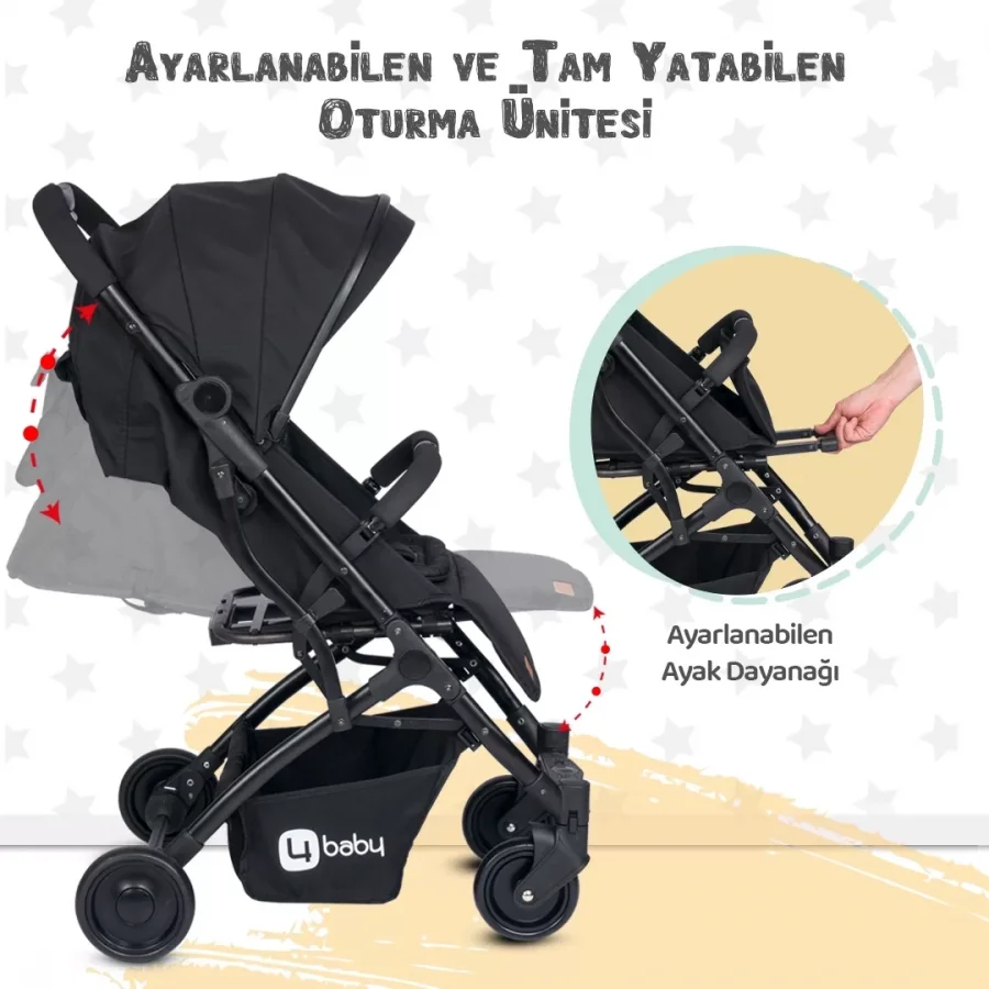 4 Baby AB-383 Drone Sky Siyah Kabin Tipi Bebek Arabası