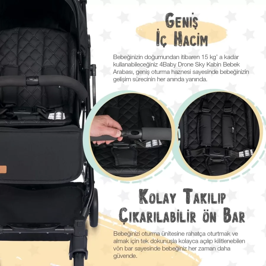 4 Baby AB-383 Drone Sky Siyah Kabin Tipi Bebek Arabası