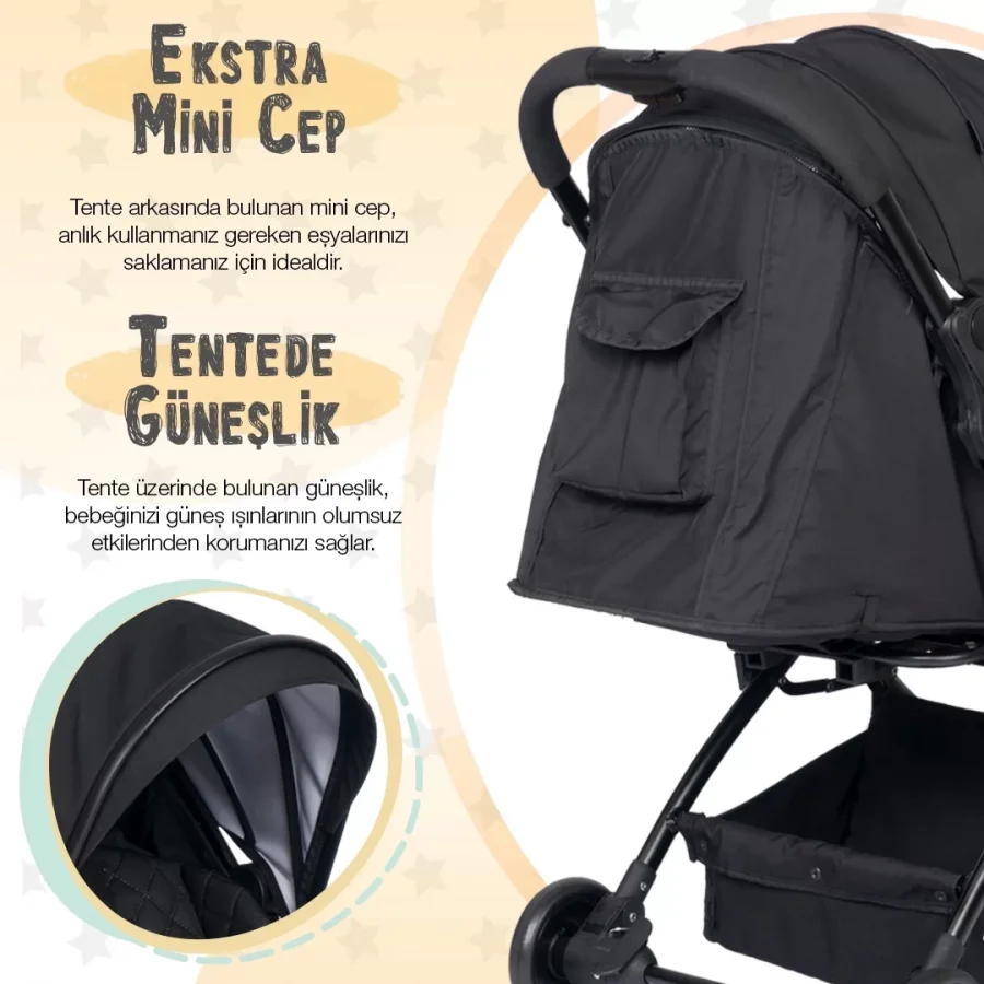 4 Baby AB-383 Drone Sky Siyah Kabin Tipi Bebek Arabası