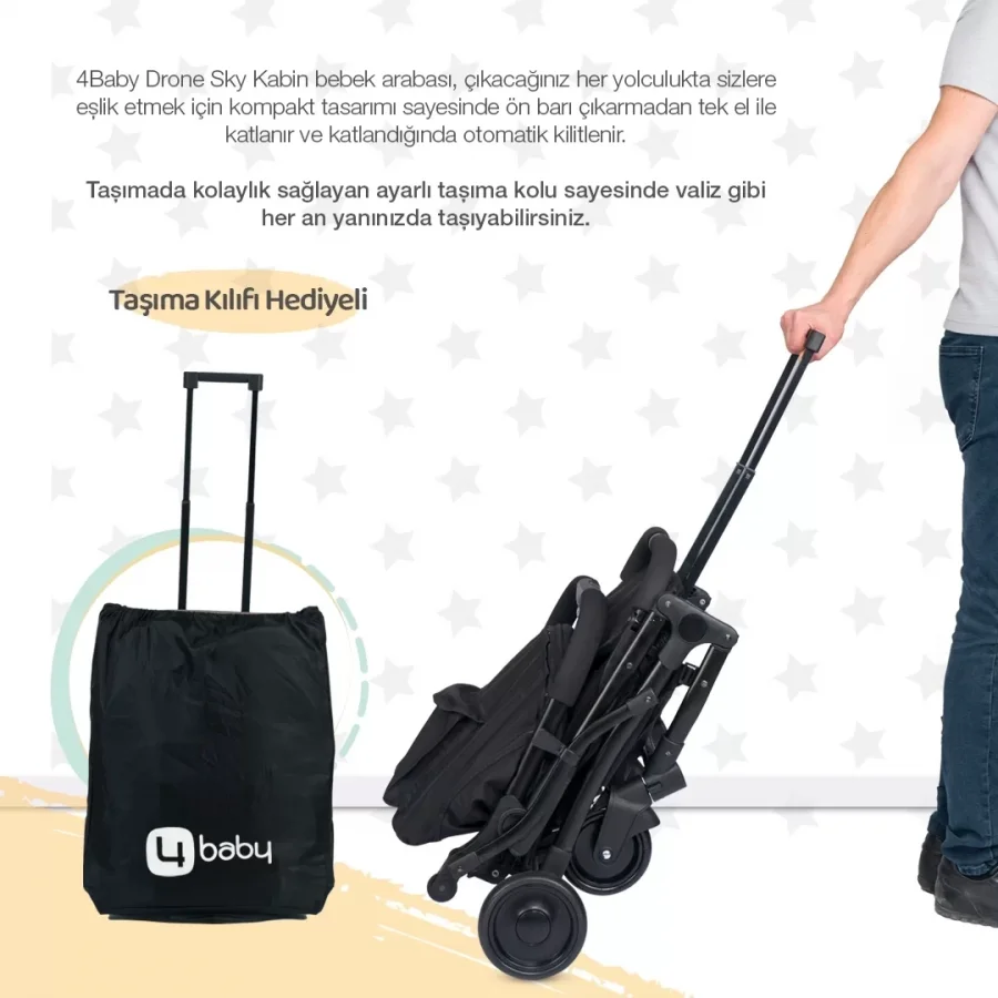 4 Baby AB-383 Drone Sky Siyah Kabin Tipi Bebek Arabası