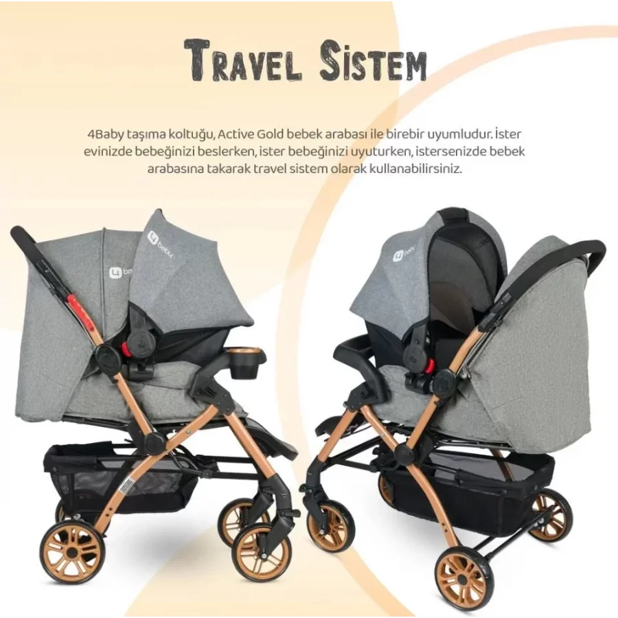 4 Baby Active Gold Travel Sistem Bebek Arabası - Gri