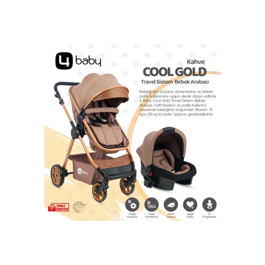 4 Baby Cool Gold Travel Sistem Bebek Arabası - Kahve