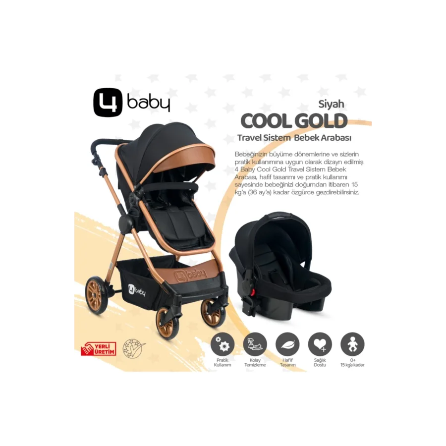 4 Baby Cool Gold Travel Sistem Bebek Arabası - Antrasit