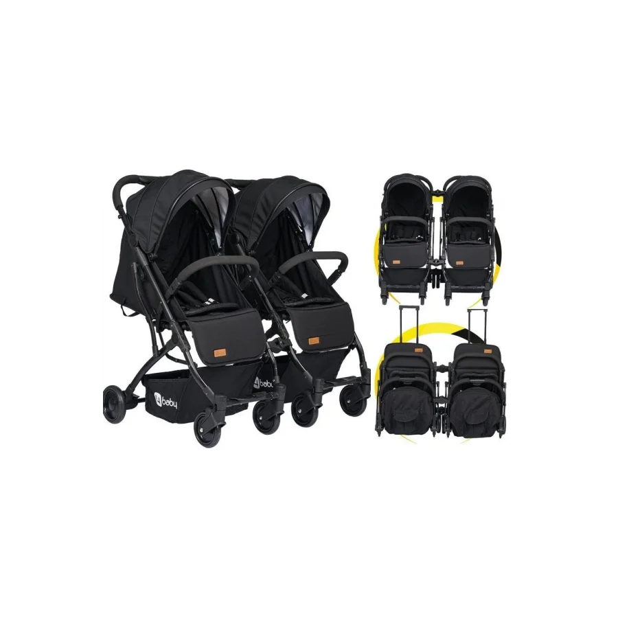 4 Baby Drone Kabin İkiz Aparatlı Bebek Arabası / Siyah