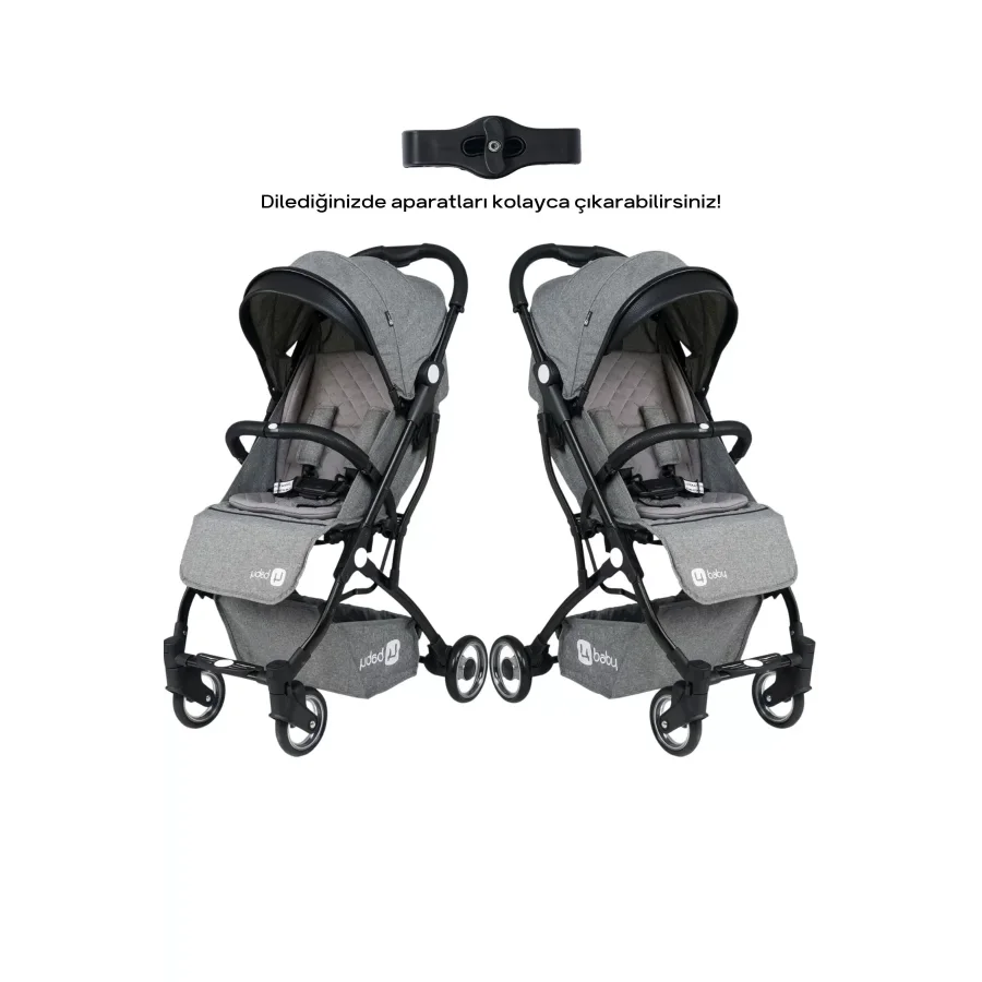 4 Baby Drone Kabin İkiz Aparatlı Bebek Arabası / Gri