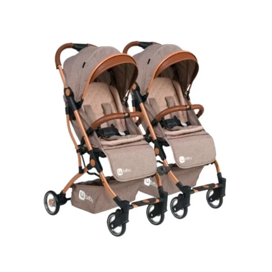 4 Baby Drone Kabin İkiz Aparatlı Bebek Arabası / Kahve