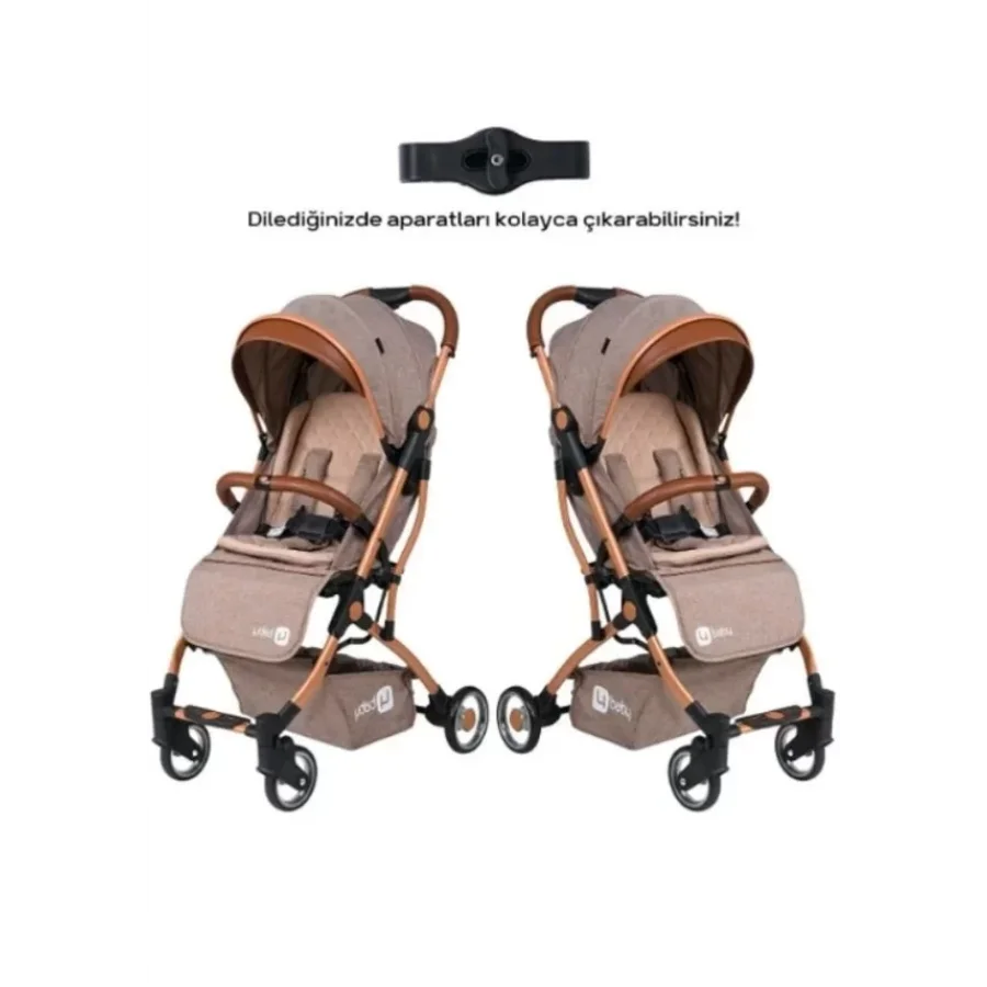 4 Baby Drone Kabin İkiz Aparatlı Bebek Arabası / Kahve