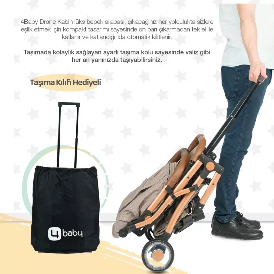 4 Baby Drone Travel Sistem Bebek Arabası Gold / Kahve