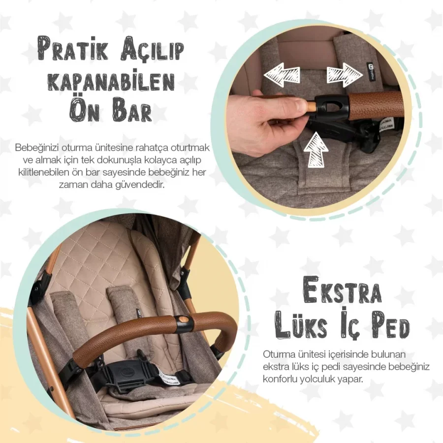 4 Baby Drone Travel Sistem Bebek Arabası Gold / Kahve