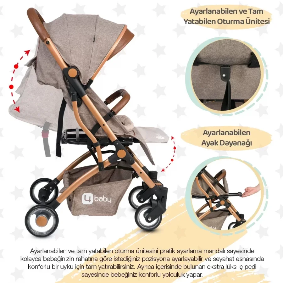4 Baby Drone Travel Sistem Bebek Arabası Gold / Kahve