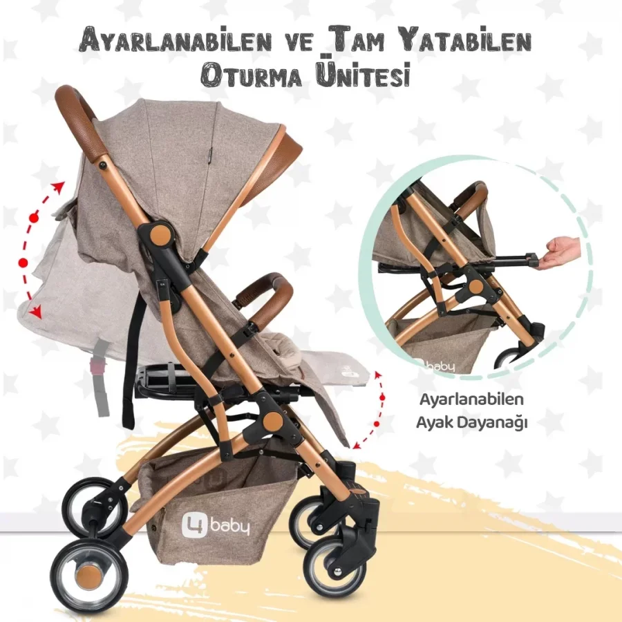 4 Baby Drone Travel Sistem Bebek Arabası Gold / Kahve