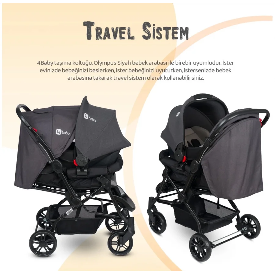 4 Baby Olimpos Travel Sistem Çift Yönlü Bebek Arabası / Gold-Antrasit