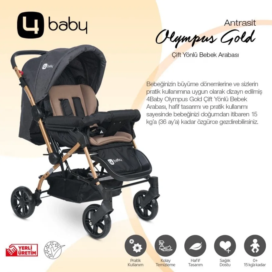 4 Baby Olympus Gold Çift Yönlü Bebek Arabası Antrasit