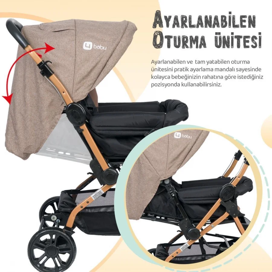 4 Baby Olympus Gold Çift Yönlü Bebek Arabası Gri