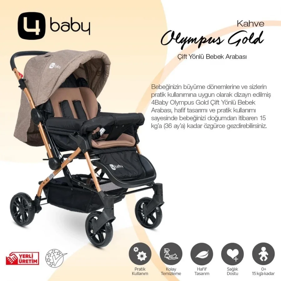 4 Baby Olympus Gold Çift Yönlü Bebek Arabası Kahve