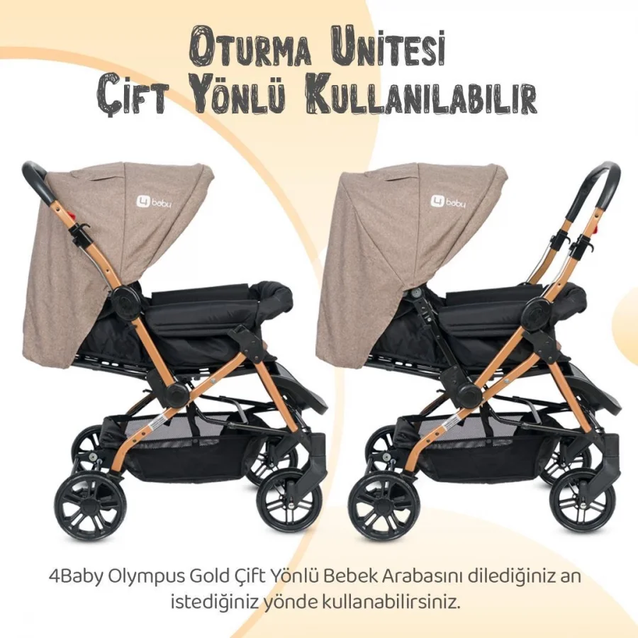 4 Baby Olympus Gold Çift Yönlü Bebek Arabası Kahve