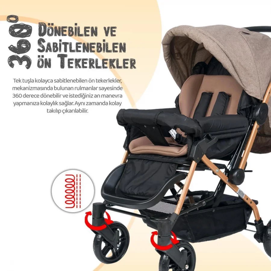 4 Baby Olympus Gold Çift Yönlü Bebek Arabası Kahve