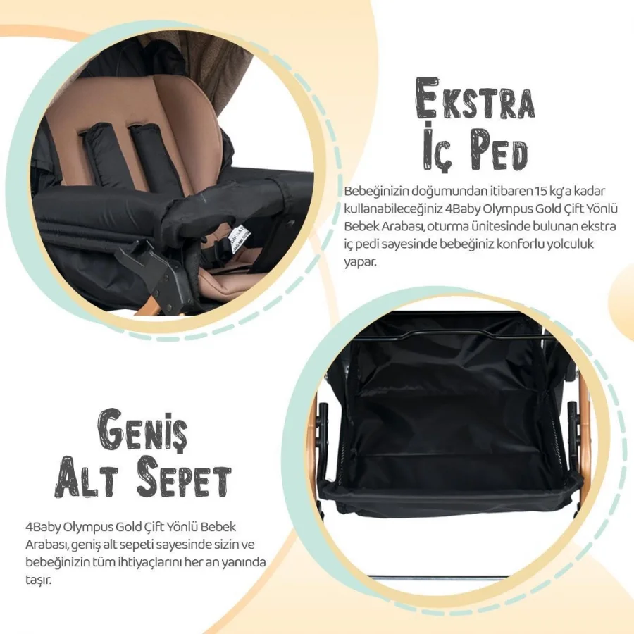 4 Baby Olympus Gold Çift Yönlü Bebek Arabası Kahve