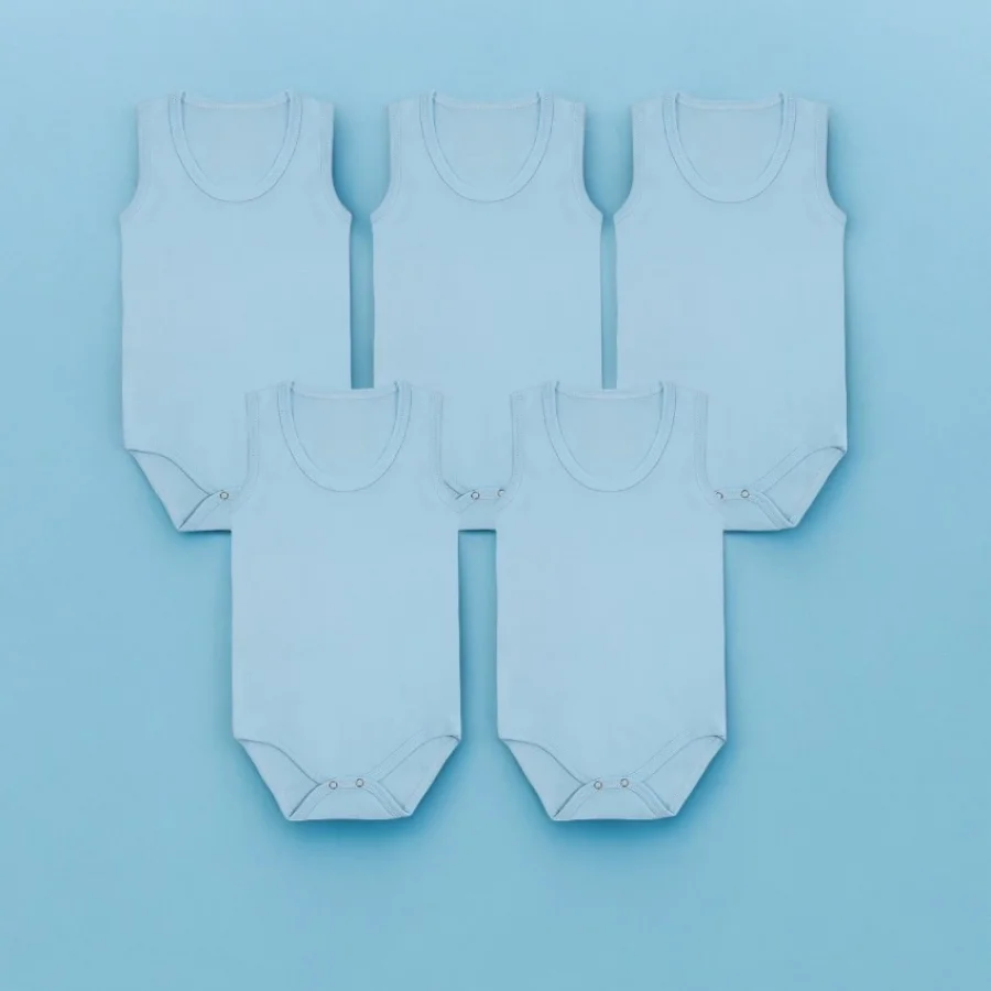 5li Askılı Çıtçıtlı Body Zıbın Bebek Atlet - Mavi