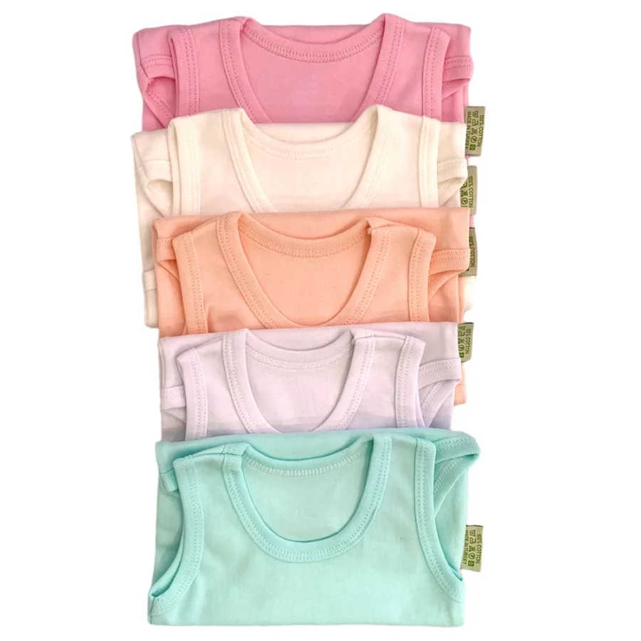 5li Bisiklet Yaka Kız Çocuk Çıtçıtlı Body Zıbın Atlet