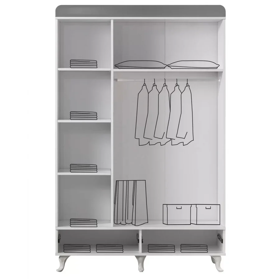 Aqua Grey 3 Kapılı Bebek Odası Dolap