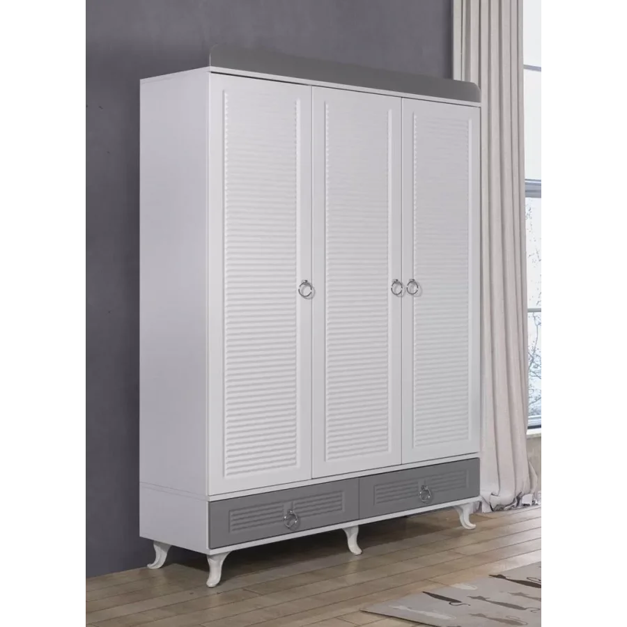 Aqua Grey 3 Kapılı Bebek Odası Dolap