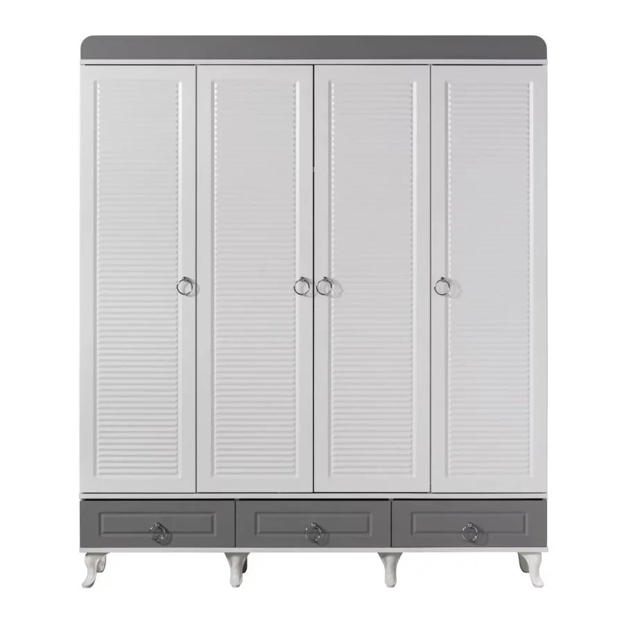 Aqua Grey 4 Kapılı Bebek Odası Dolap