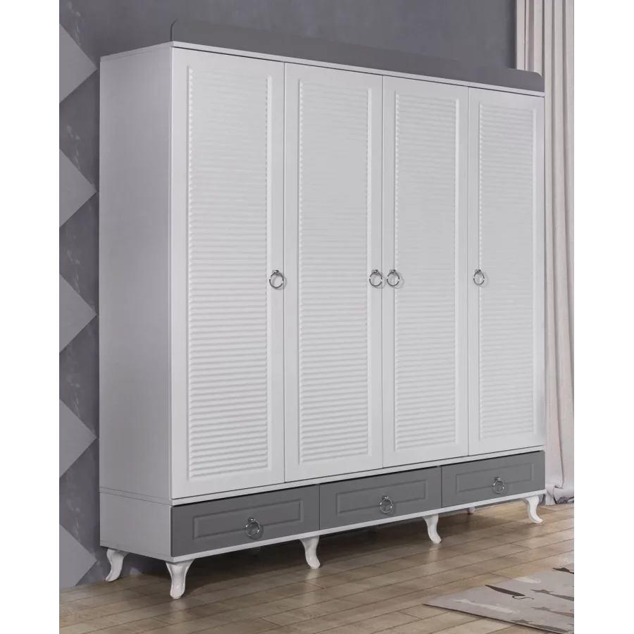 Aqua Grey 4 Kapılı Bebek Odası Dolap