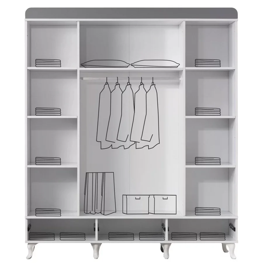 Aqua Grey 4 Kapılı Bebek Odası Dolap