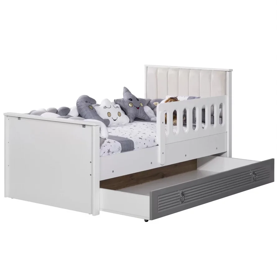 Aqua Grey Yavru Yataklı Kapitoneli Karyola 90x190