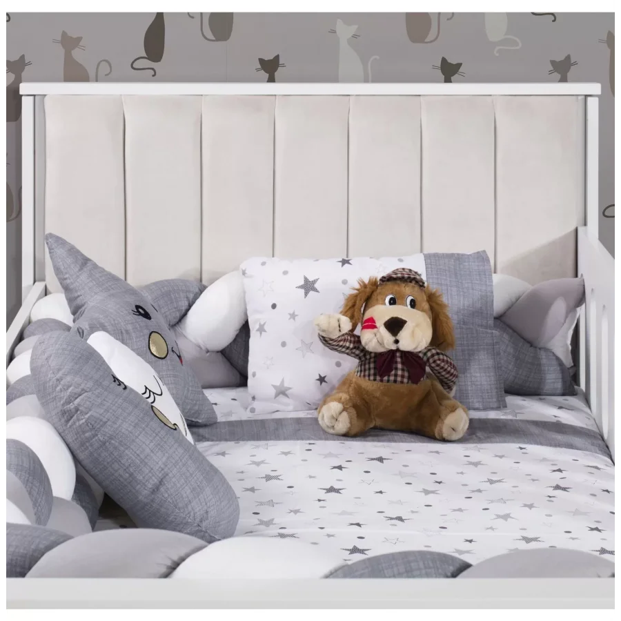 Aqua Grey Yavru Yataklı Kapitoneli Karyola 90x190