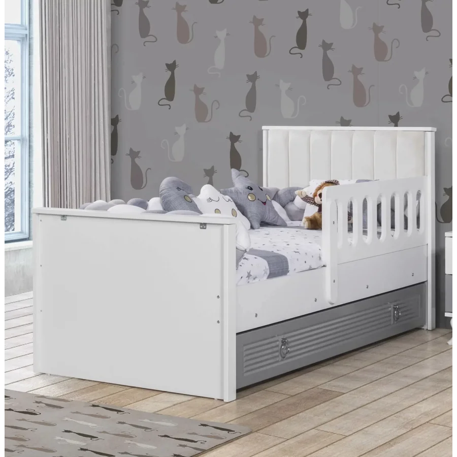 Aqua Grey Yavru Yataklı Kapitoneli Karyola 90x190