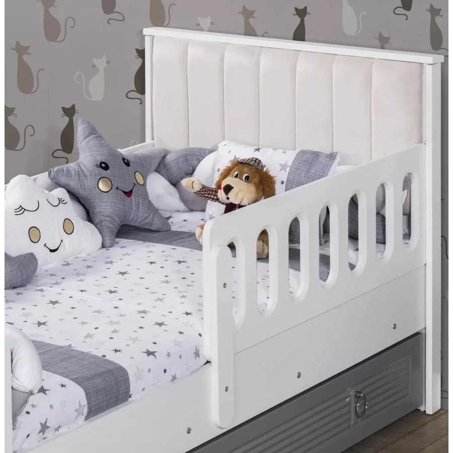 Aqua Grey Yavru Yataklı Kapitoneli Karyola 90x190