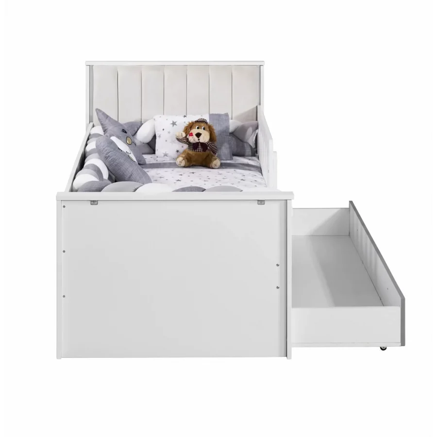 Aqua Grey Yavru Yataklı Kapitoneli Karyola 90x190